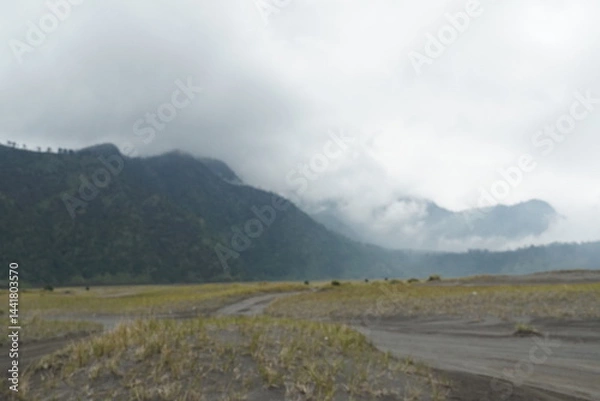 Fototapeta Misty morning landscape mountain region natural scene foggy environment wide view tranquil atmosphere