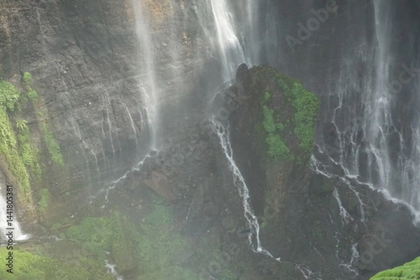 Obraz Majestic waterfall cascade nature reserve stunning landscape lush environment aerial viewpoint tranquil concept for nature lovers