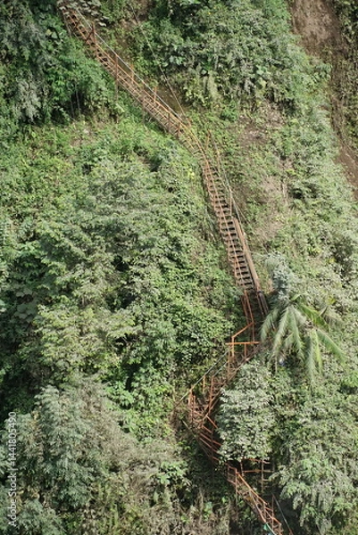 Obraz Hiking adventure on a winding staircase trail lush jungle aerial view nature exploration