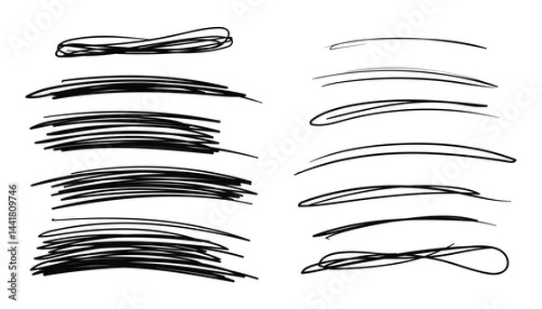 Fototapeta Scribble line set. set of hand drawn scribble smears. smooth vector pencil lines. charcoal smears. chalk drawing. vector design elements