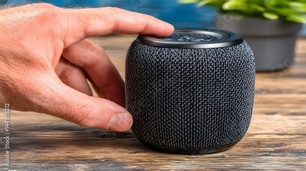 Fototapeta speaking a foreign language with a smart speaker that provides real-time pronunciation feedback