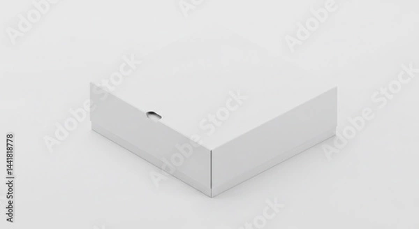 Fototapeta Presents a Square Box with Lid on a White Surface, Minimalist Packaging Mockup Style