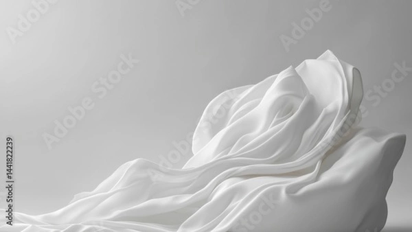 Fototapeta Minimalist Flowing White Fabric Waves on Neutral Background – Elegant Abstract Textile Texture for Design and Branding