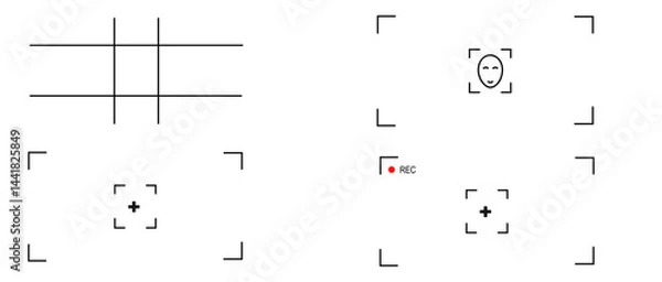 Obraz camera display. Screen of smartphone camera. Focusing screen. Interface of smart phone with photo and video shooting