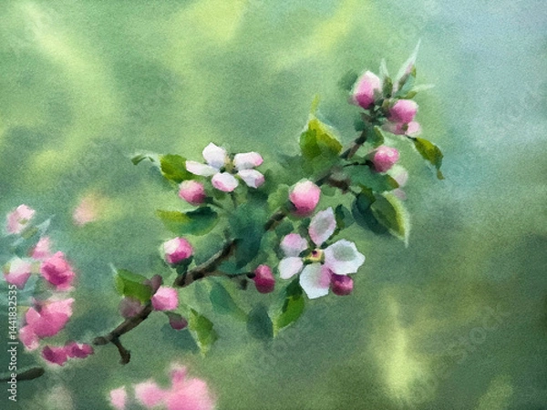 Obraz Apple tree bloom in spring watercolor background