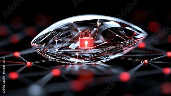 Obraz Digital Security Concept with Transparent Shield and Lock Icon