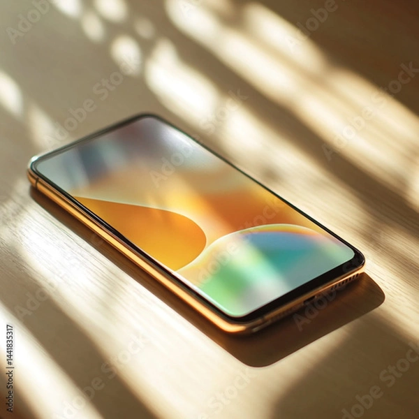 Obraz Close-Up of Modern Smartphone – Sleek Mobile Device with Minimalist Design and Reflections on Screen