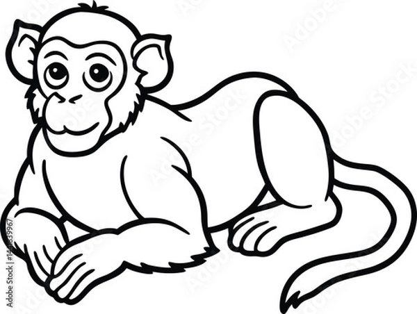 Obraz Simple vector illustration of a monkey in black line art style, ideal for digital use, stickers, and educational designs.