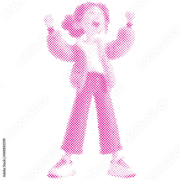 Fototapeta A woman with hands fist both hands up for campaign awareness in cartoon modern retro halftone