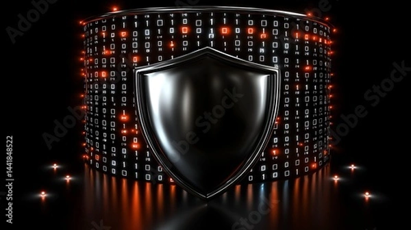 Fototapeta Cybersecurity Shield with Binary Code Background and Glowing Effects