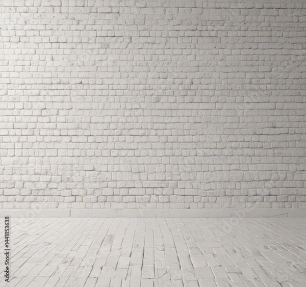 Fototapeta Clean white brick wall texture, soft light, ample copy space ,  mockup,  exterior