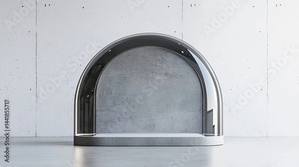 Fototapeta Modern architectural display with curved design and concrete wall background.