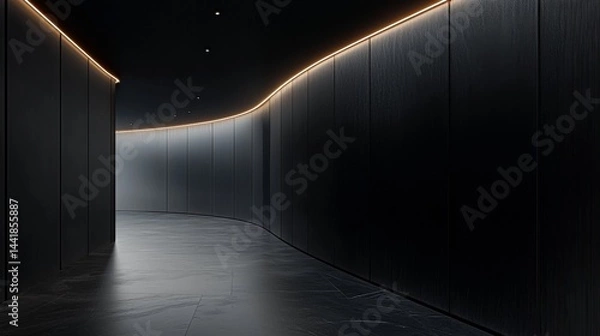 Fototapeta Modern corridor with sleek design and ambient lighting, creating a futuristic atmosphere.