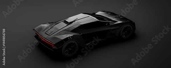 Fototapeta Sleek black sports car design with modern features on a dark background.