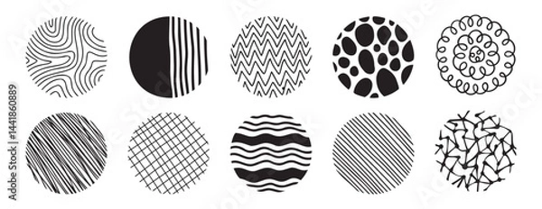 Fototapeta round abstract pattern hand drawn doodle shapes. spots, drops, curves and lines. trendy vector circles template