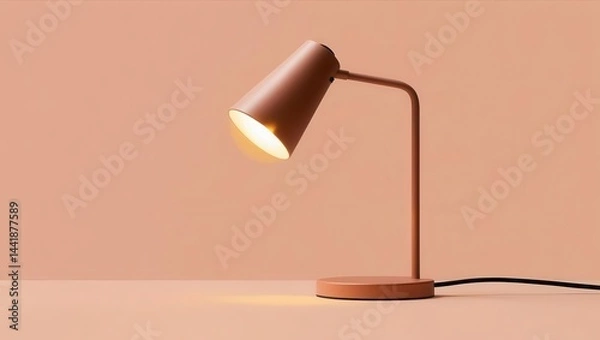 Fototapeta Modern desk lamp with a warm glow against a minimalist background.