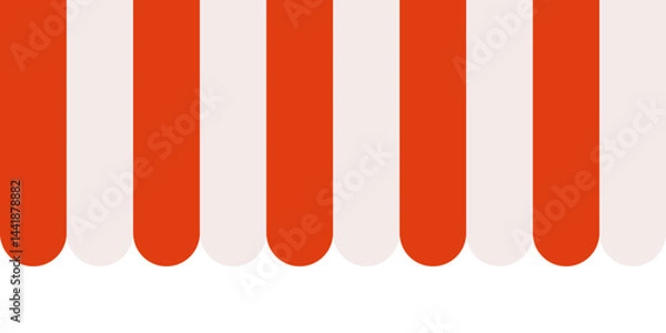 Fototapeta Red and white striped shop awning. Market canopy tent. Sun shade roof. Cafe awning. Shop striped canopy. Seamless pattern. Kiosk window border. Vector illustration isolated on white background.