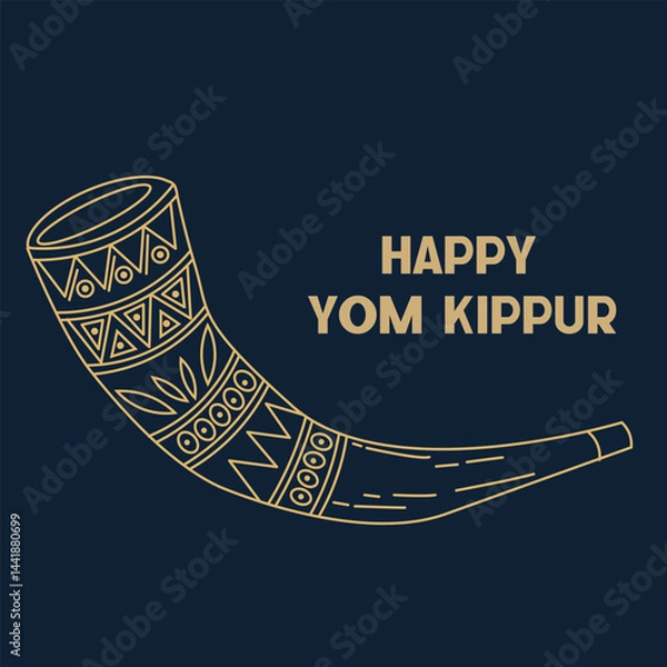 Obraz Happy Yom Kippur Greeting with Decorative Ram’s Horn on Dark Background