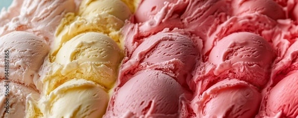 Fototapeta Italian gelato creamy ice cream close up textured background with various colors and flavores.Macro.AI generative.