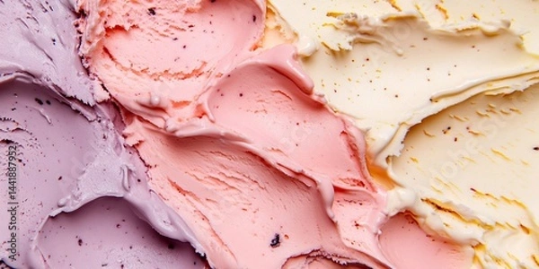 Obraz Italian gelato creamy ice cream close up textured background with various colors and flavores.Macro.AI generative.