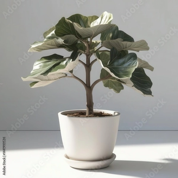 Fototapeta Indoor plant in a minimalist pot, showcasing detailed foliage.