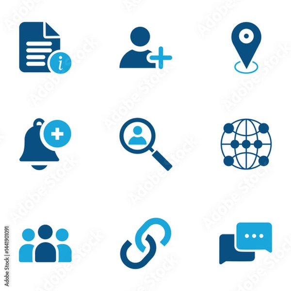 Obraz  Blue and White Interface Icon Collection for Web and App Design - Communication, Information, Network Symbols Set