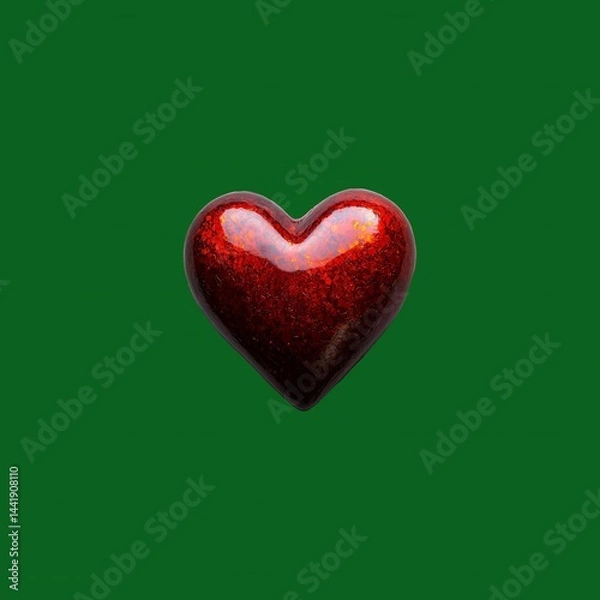 Fototapeta Glossy heart on green background
