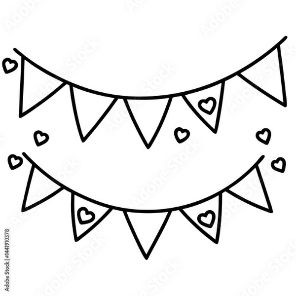 Fototapeta Romantic Bunting with Hearts Outline
