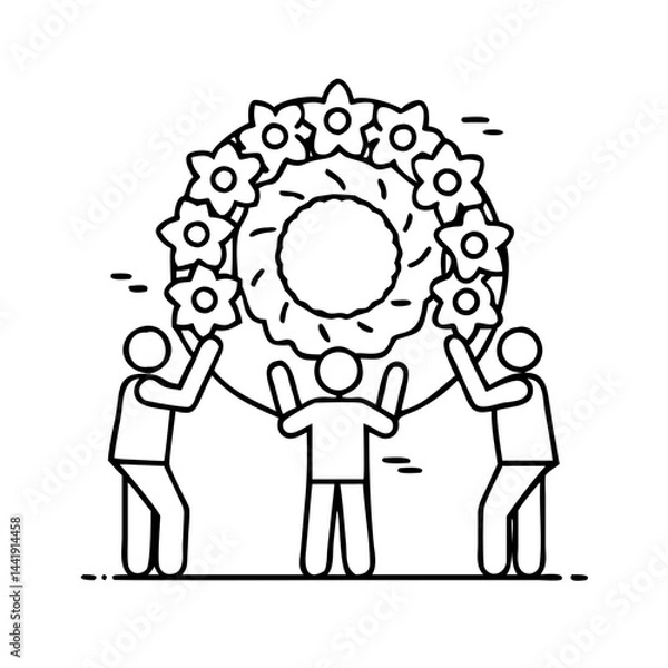 Fototapeta wreath laying ceremony icon, wreath laying ceremony line art - simple line art of wreath laying ceremony, perfect for wreath laying ceremony logos and icons
