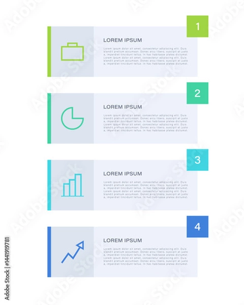 Fototapeta Vector infographic template with four steps or options for business or marketing presentation slides. Infographic design with icons