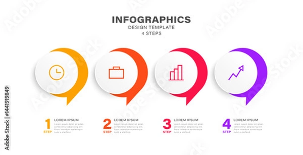 Fototapeta Four steps infographic design template with four options and icons. Speech bubble infographic design with place for data