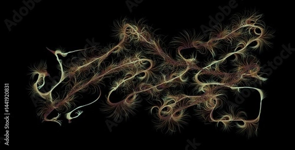 Obraz Abstract beige fiber digital art on black technology background. Bokeh and transparent composition