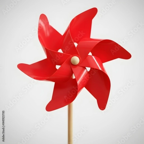 Obraz Bright red pinwheel on wooden stick with soft white background