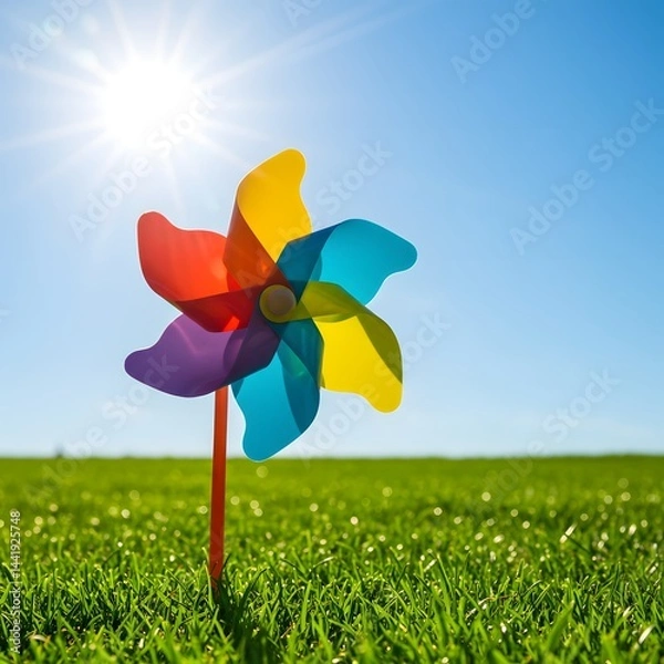 Obraz Pinwheel toy in green grass under bright sunny sky