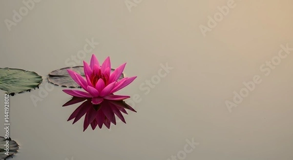Obraz Pink lotus flower floating on calm water in soft morning light