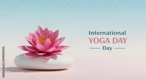 Obraz Elegant pink lotus on white stone in minimal style for Yoga Day