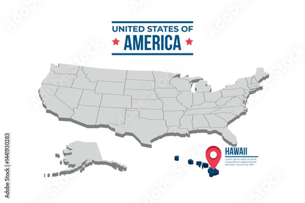 Obraz Hawaii Highlighted On A 3D Map Of The United States Of America