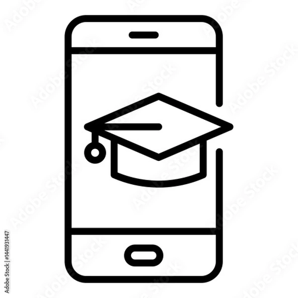 Fototapeta Online education with graduation cap on smartphone icon	

