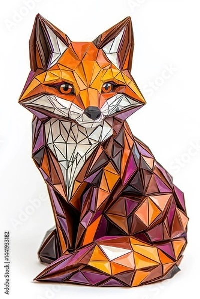 Fototapeta A low polygon style fox, isolate on white background, showcasing a contemporary artistic design.