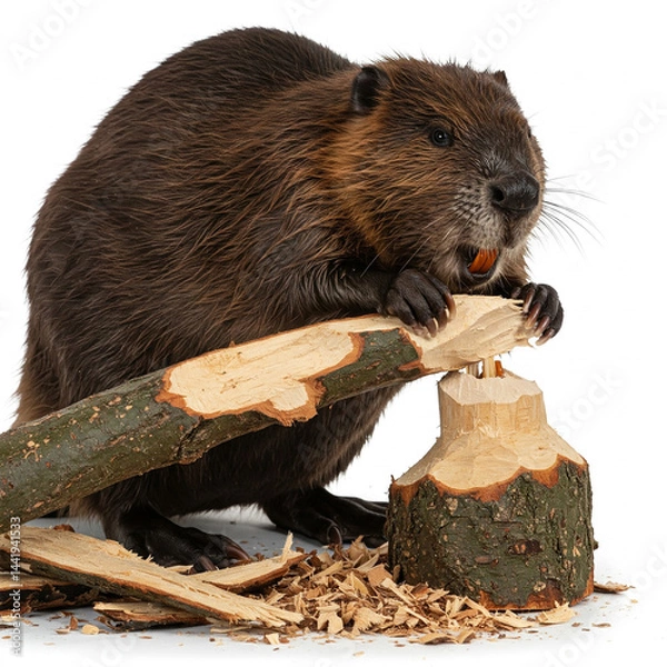 Fototapeta beaver gnaws tree