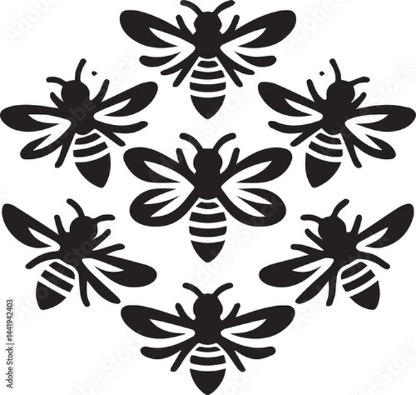 Obraz Geometric Bee Illustration: A captivating geometric arrangement featuring stylized black bees, creating a symmetrical and eye-catching design perfect for graphic resources.