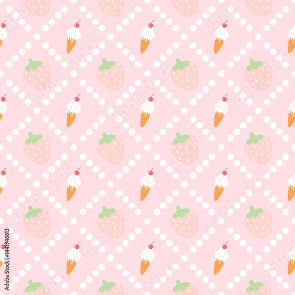 Fototapeta seamless pattern with ice cream and strawberry
