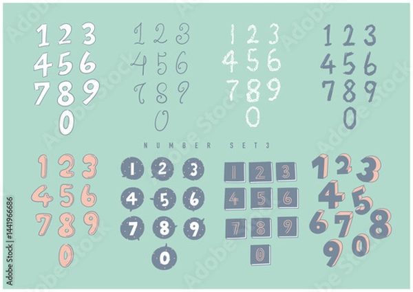 Obraz 色々な手描き数字セット　カラフル