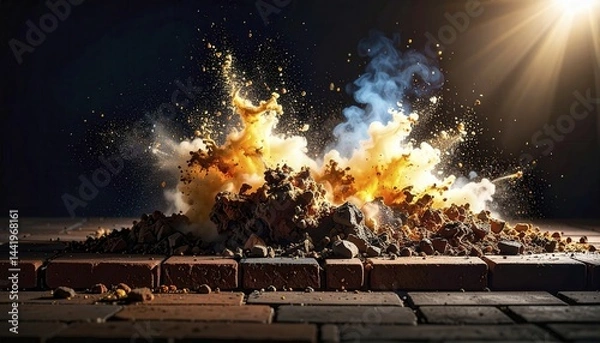 Fototapeta Explosive Eruption of Colorful Dust and Debris