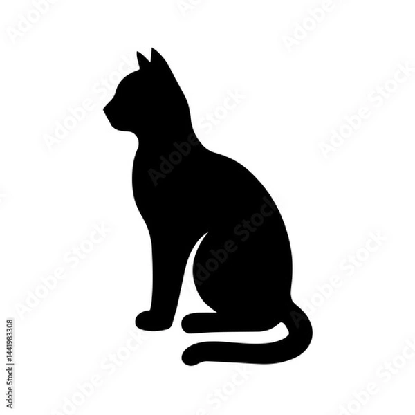 Obraz Sitting black cat vector design, silhouette
