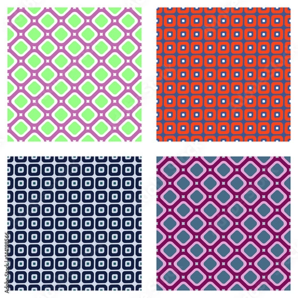 Fototapeta Set of seamless vector geometrical patterns. Endless background with hand drawn ornamental squares, circles. Graphic vector illustration with ethnic tribal motifs. Repeat print for cover, fabric