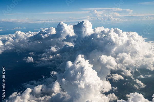 Fototapeta Aerial cloudscaspe picturesque clouds and sky from top view over the horizon