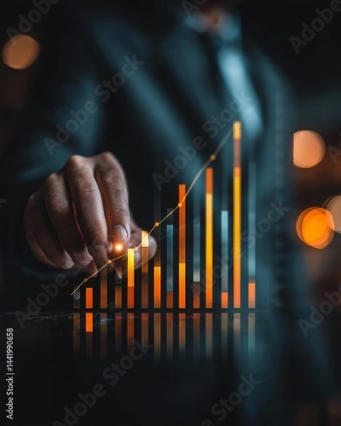 Fototapeta a person pointing on a digital bar chart