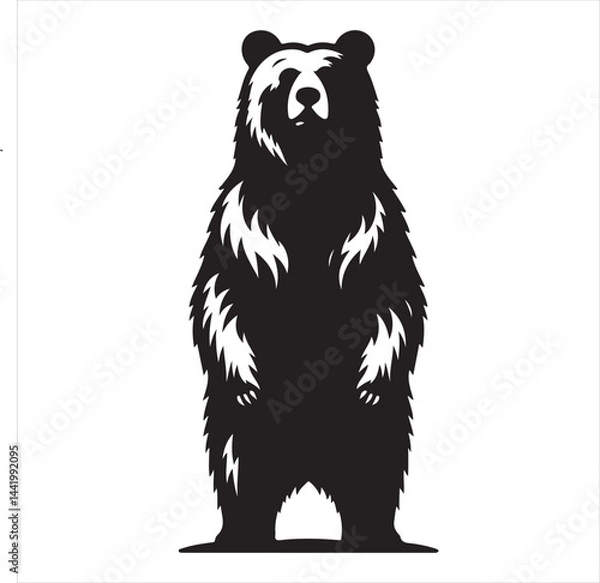 Obraz bear standing silhouette, vector, black color silhouette 