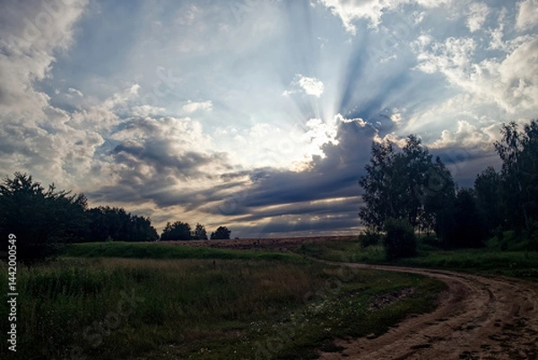 Obraz Dirt road in the countryside on a cloudy day